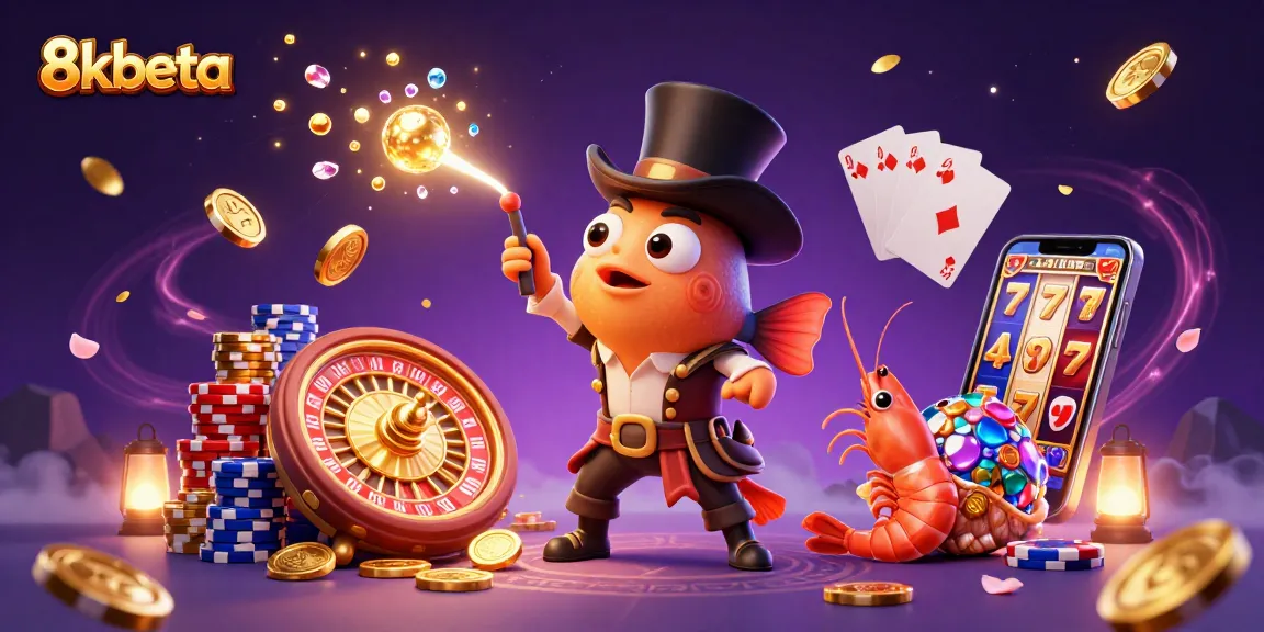 Engage with exciting wins at 8kbeta, featuring a vibrant casino scene with dynamic gambling elements.