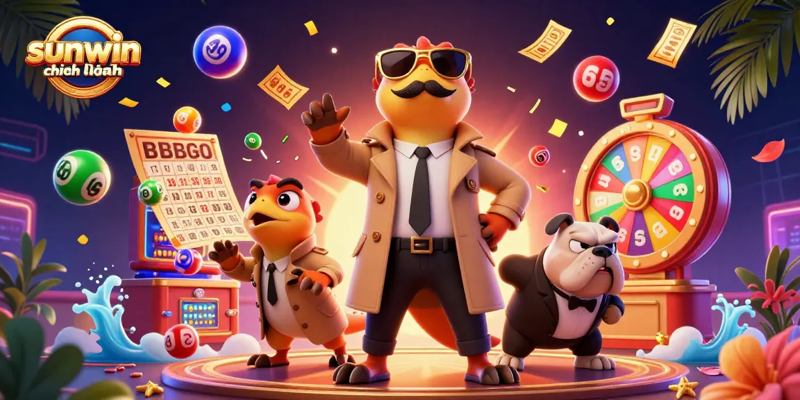 Experience excitement at sunwin chính hãng with colorful lottery elements and 3D cartoon characters in a dynamic casino scene.