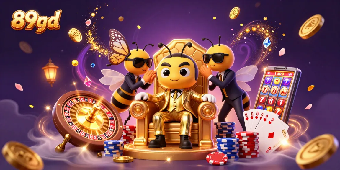 Experience the excitement of 89bd with a vibrant 3D casino scene featuring characters and gaming elements.