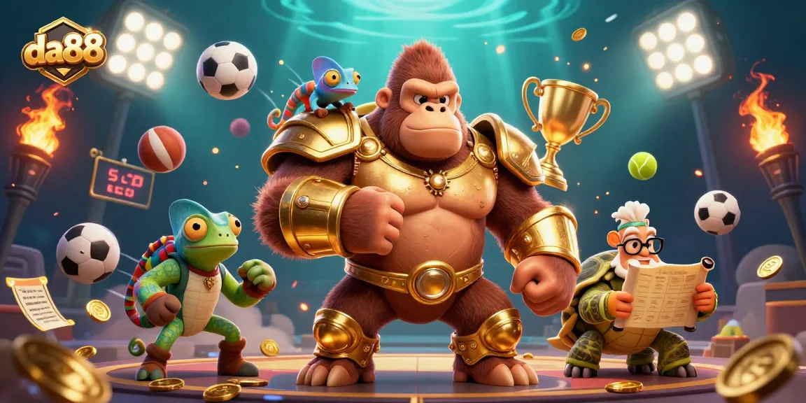 Engage in thrilling bets with da88 featuring animated gorilla king and casino elements