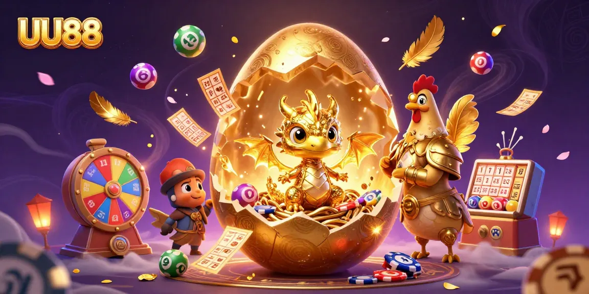 UU88 gaming features a gold dragon on poker chips amidst vibrant casino symbols.